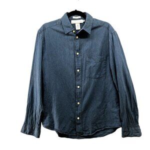 H&M Button Down Shirt Mens M Blue Long Sleeve Slub Cotton Gauzy Breathable